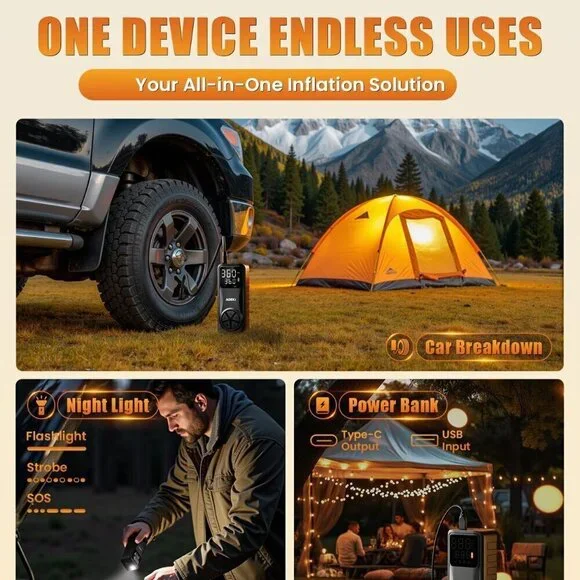 Tire Inflator Portable Air Compressor: 4X Faster 150 PSI Cordless Air Pump - NEW - Picture 8 of 8